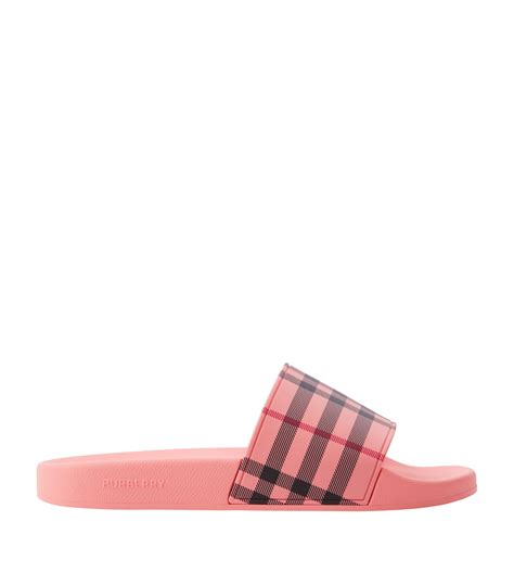 pink and red burberry slides